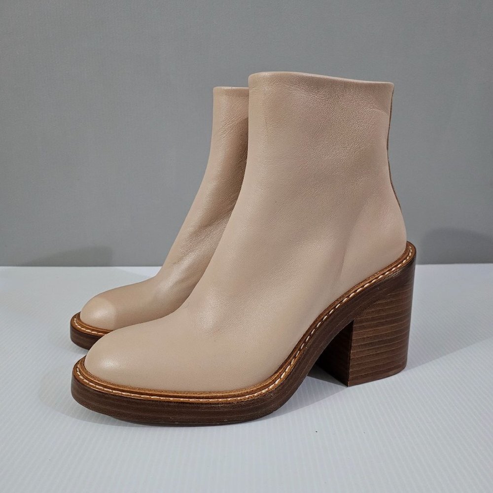 Chloe May Ankle Boot Block Heel Women Shoe Soft Tan Beige Leather EU 37.5 NWOT